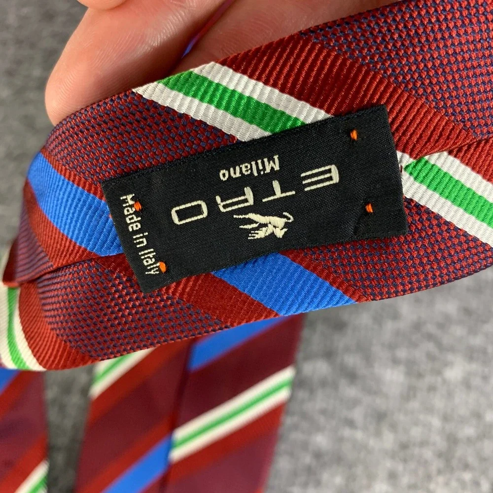 Etro Milano Necktie Men Red Striped Business Modern Formal Silk Italy Made NEW